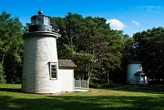 Two Towers of Three Sisters Lights in Park on Cape Cod